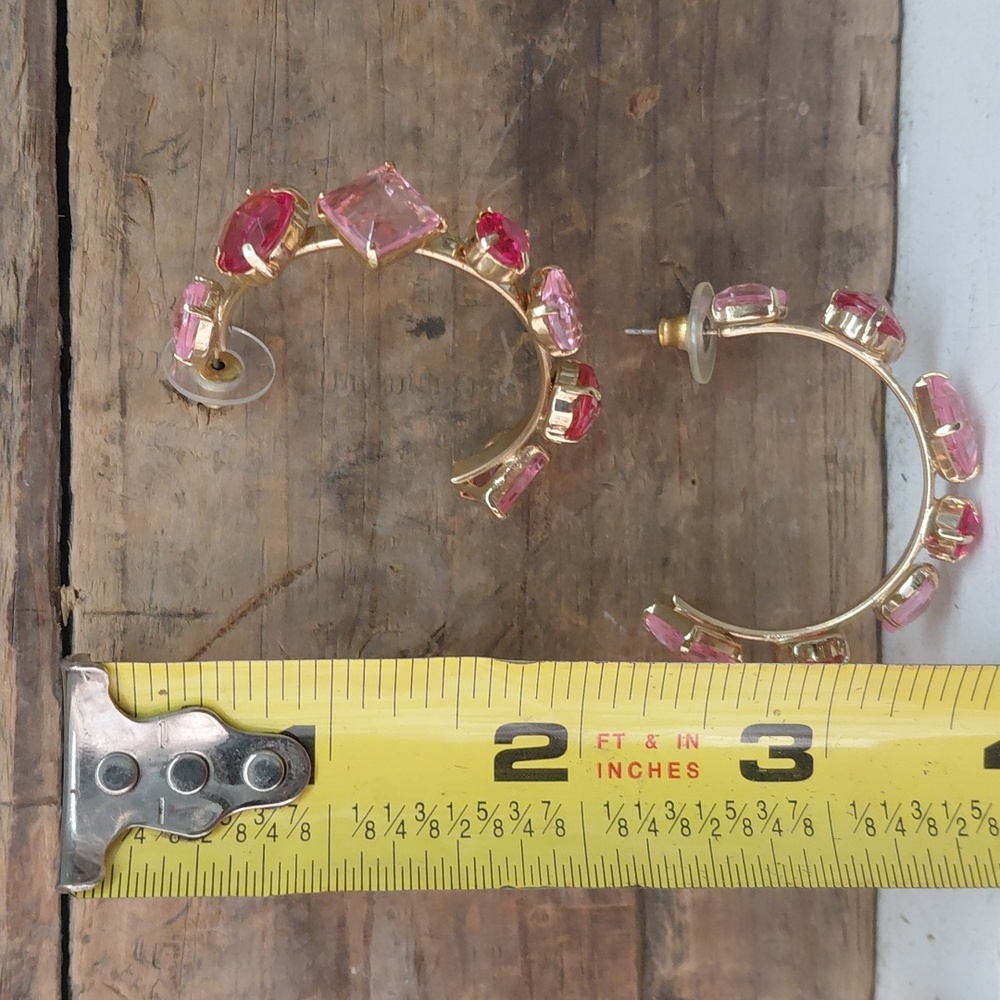 Pink And Fuchsia Gold Hoop Earrings - Picture 4 of 4